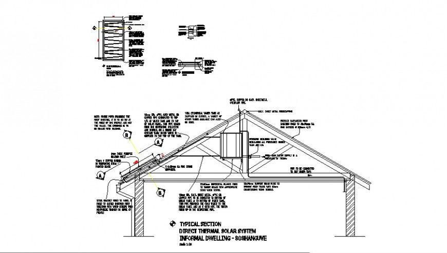 Typical sectional of solar panel system drawing in autocad
