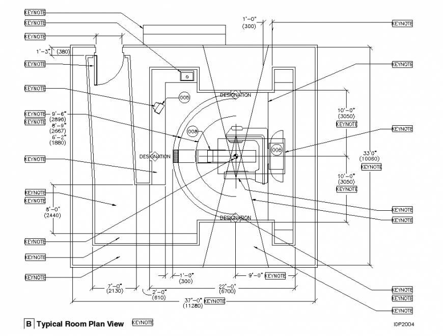 Typical top view plan of the CT scan room in dwg AutoCAD file.