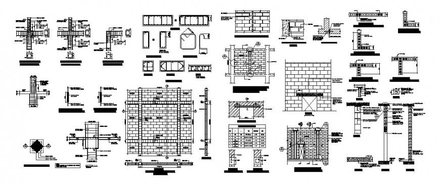 Typical wall blocks with column and beam cad constructive structure details dwg file