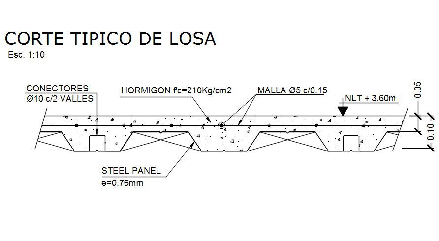 typical cut of slab design in AutoCAD 2D drawing, dwg file