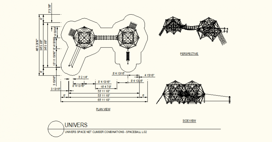 Ufo space net climber detail plan and elevation dwg file