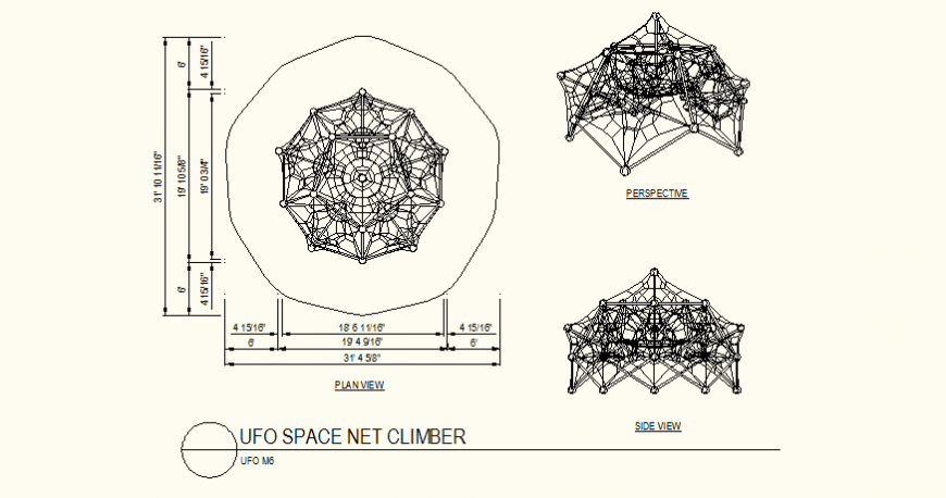 Ufo space net climber detail plan and perspective view dwg file