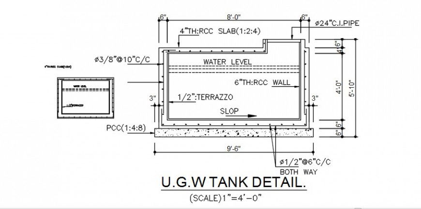 Under ground tank plan and plumbing structure details dwg file