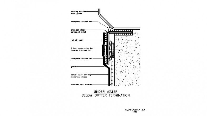 Under water below gutter termination cad plumbing details dwg file