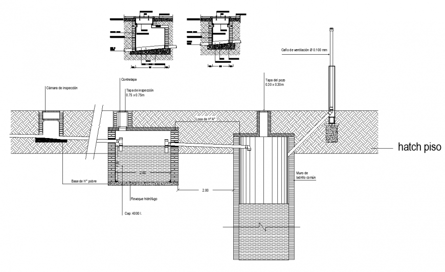 Underground water tank detail elevation 2d view layout file