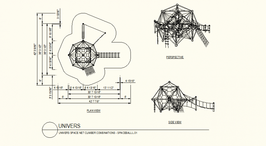 Uneven shape universe space net climber detail perspective view detail