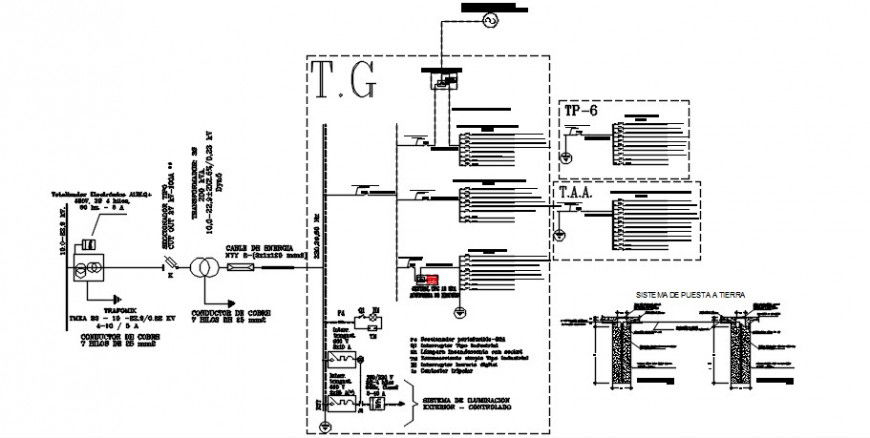 Uni-familiar house electrical diagram and installation drawing details dwg file