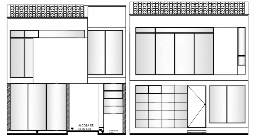 Uni-familiar house main elevation cad drawing details dwg file