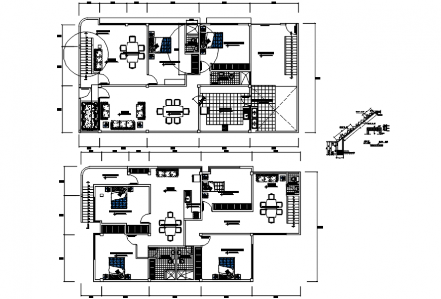 Uni-family house two floor distribution plan cad drawing details dwg file