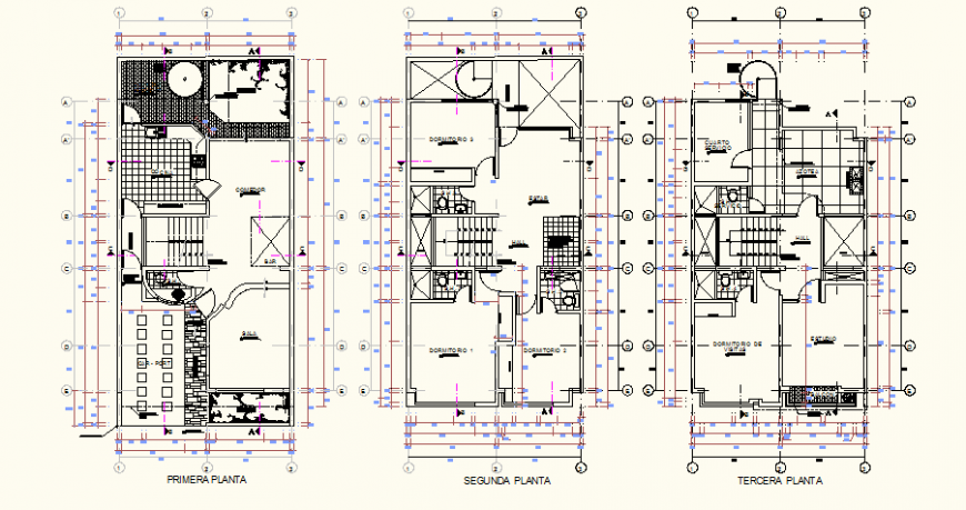 Uni-family housing detail plan elevation dwg file
