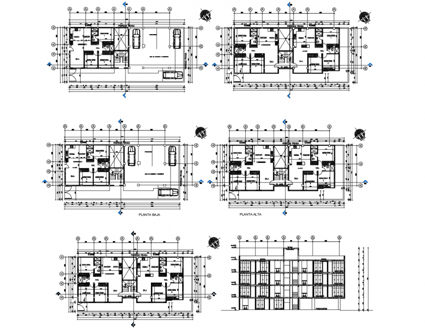 Uni-family residential apartment building elevation and section drawing details dwg file