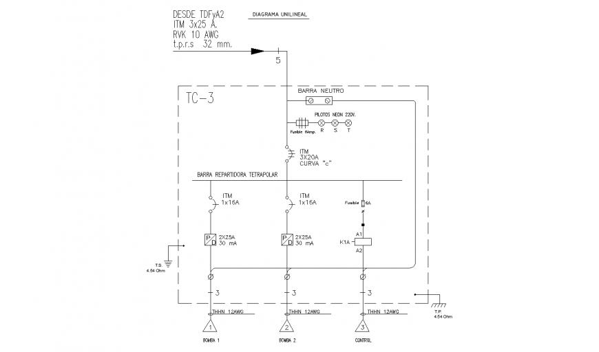 Uni-lineal electric diagram cad drawing details dwg file