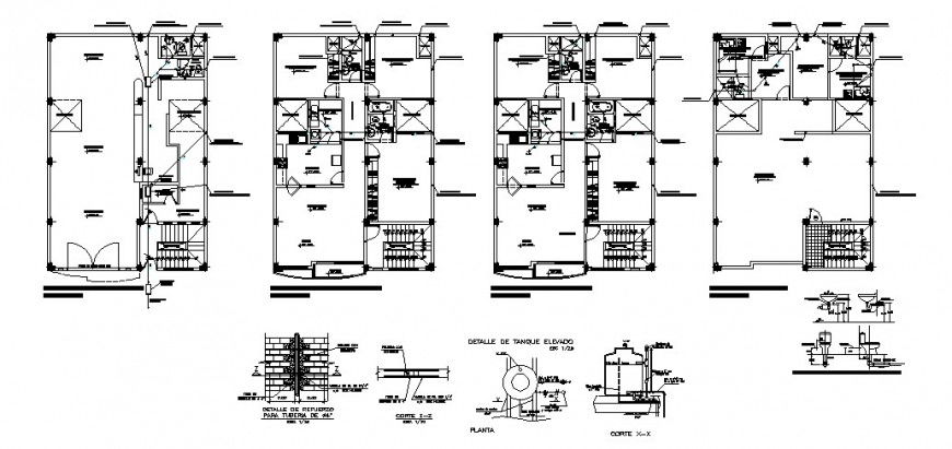 Uni familiar building floor plan with sanitary installation cad drawing details dwg file