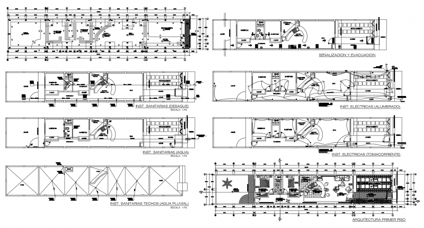 Uni familiar residential building floor plan and electric installation details dwg file