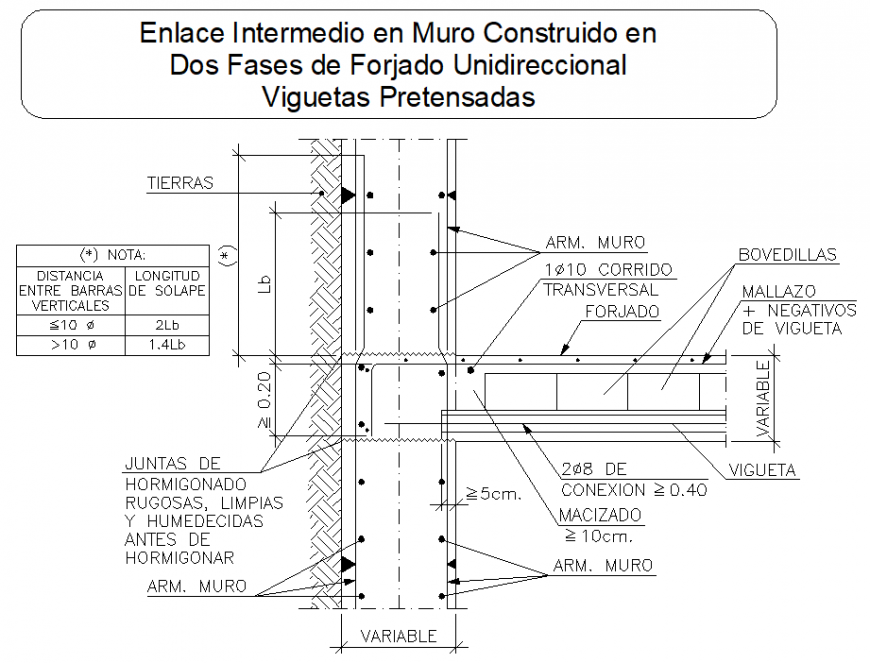 Unidirectional slab pre-stressed joists section autocad file