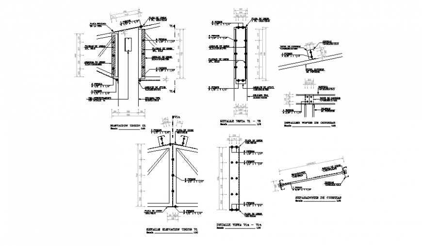 Union elevation, section and constructive shed steel structure cad drawing details dwg file