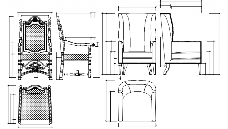 Unique classic chair elevation block cad drawing details dwg file