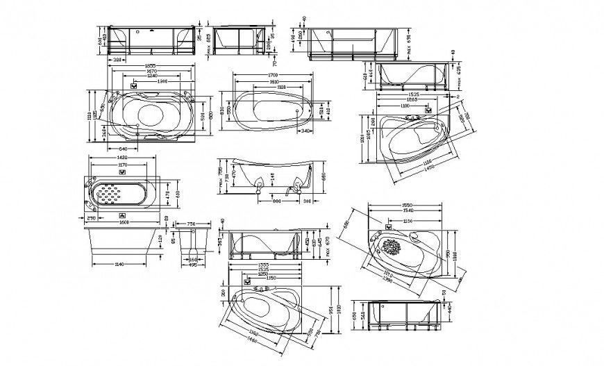 Unique modern bathtub blocks cad drawing details dwg file