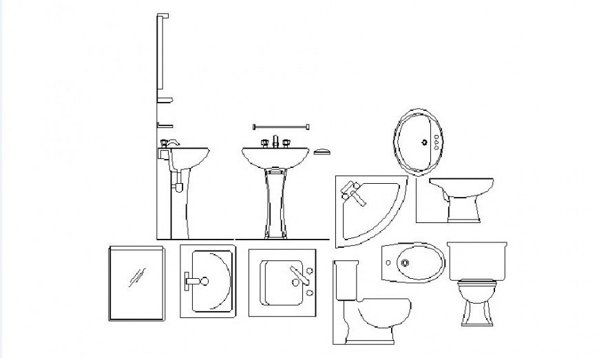 Unique multiple sanitary equipment blocks cad drawing details dwg file