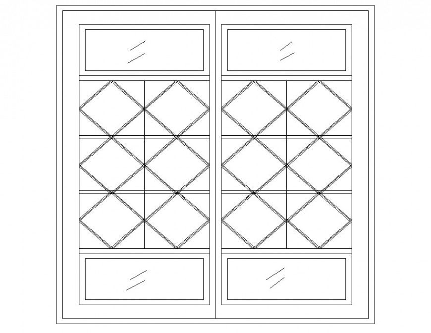 Unique square window elevation block drawing details dwg file