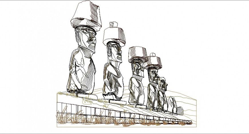 Unique stone sculpture elevation model cad drawing details dwg file