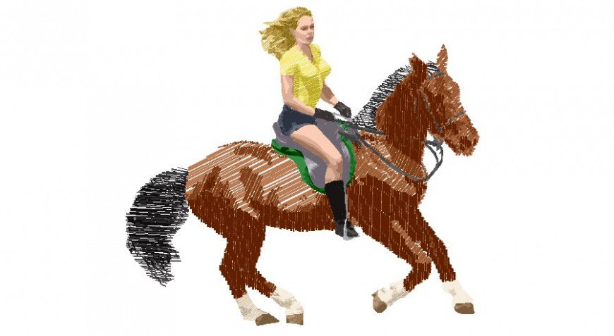 Unique women on horse 3d elevation block cad drawing details dwg file