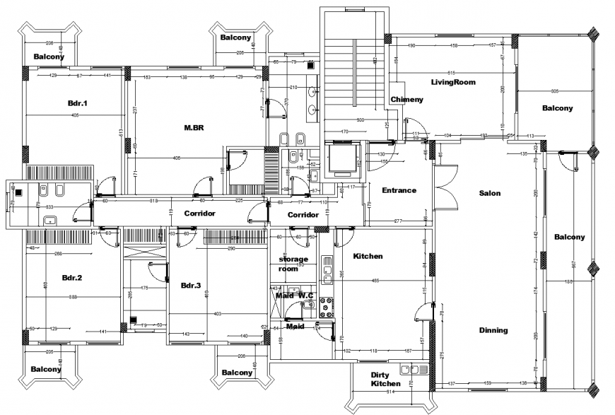 Unit block plan of apartment in dwg file.
