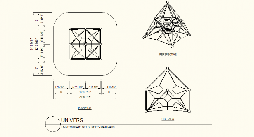Universe square  space net climber detail plan and elevation dwg file