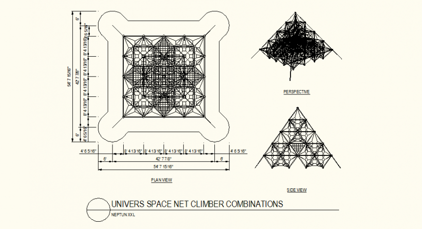 Universe square space net climber combination perspective view detail dwg file