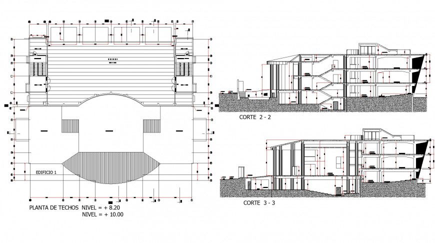 Universitary plan and section autocad file