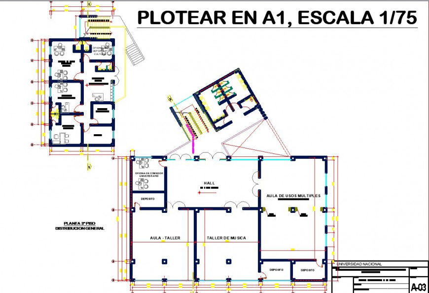 University admin area drawing in dwg file.