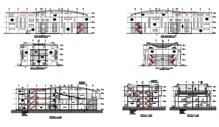 University building elevation 2d view layout file