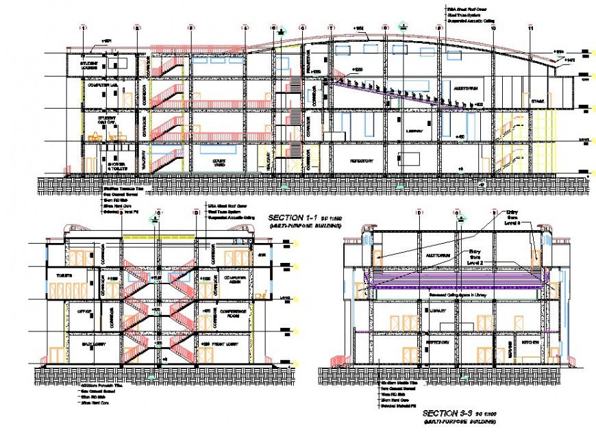 University building elevation detail drawing in dwg AutoCAD file.
