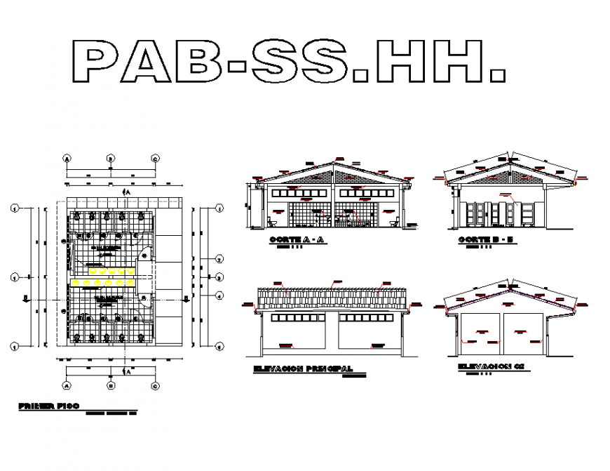 University detail building plan view elevation dwg file
