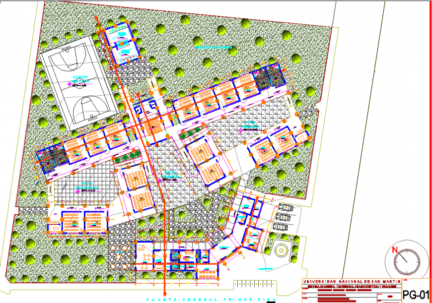 University site plan drawing in dwg AutoCAD file.