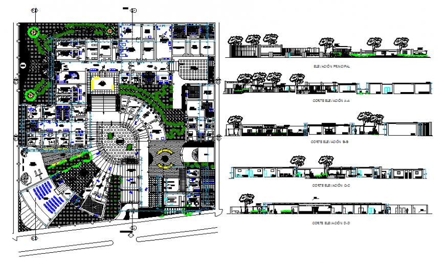 University site plan with section in dwg file.