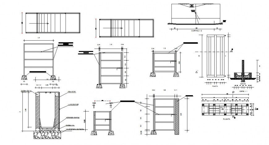 Unloading ramp section, construction and landscaping structure cad drawing details dwg file
