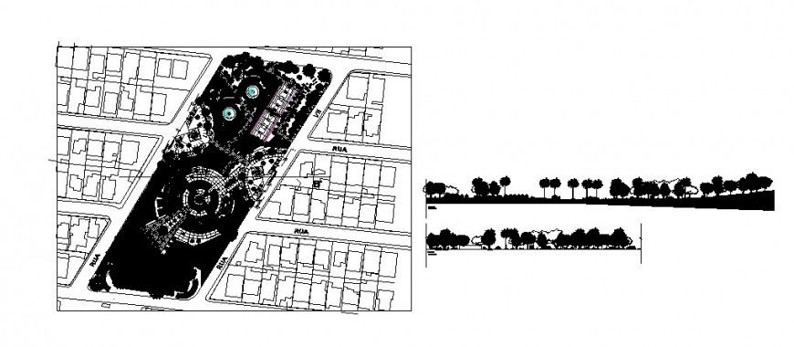 Urban area detail layout plan and sectional detail in autocad
