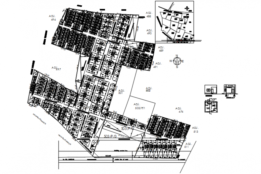 Urban area sub-plotting and site plan drawing details dwg file