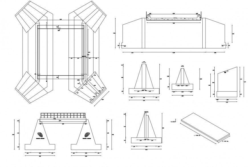 Urban bridge section and constructive structure details dwg file