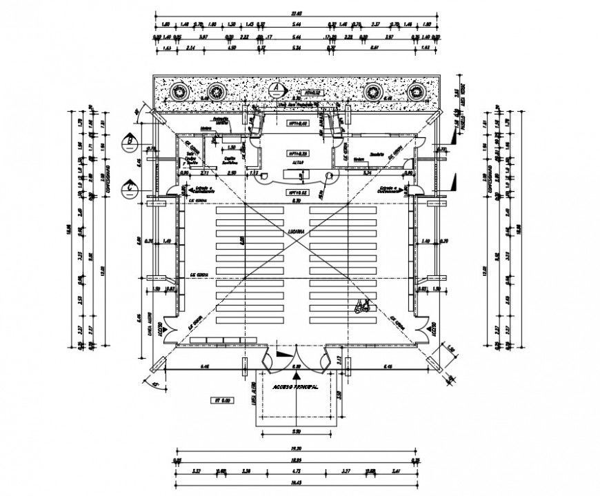 Urban church distribution plan drawing details dwg file
