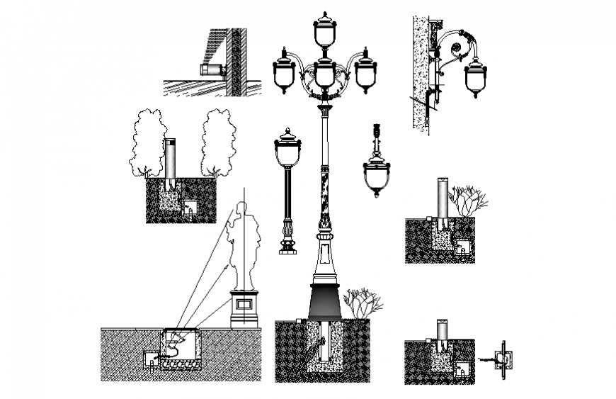 AutoCAD Urban Light Pole Elevation & DWG Details