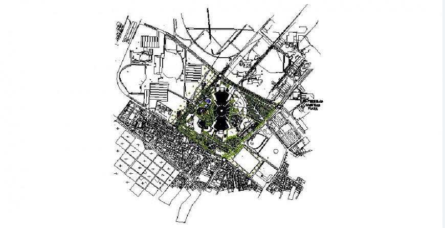 Urban exhibition complex distribution and landscaping details dwg file