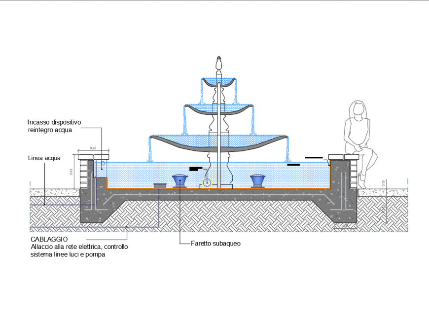 Urban garden 3d three layer water fountain cad drawing details dwg file