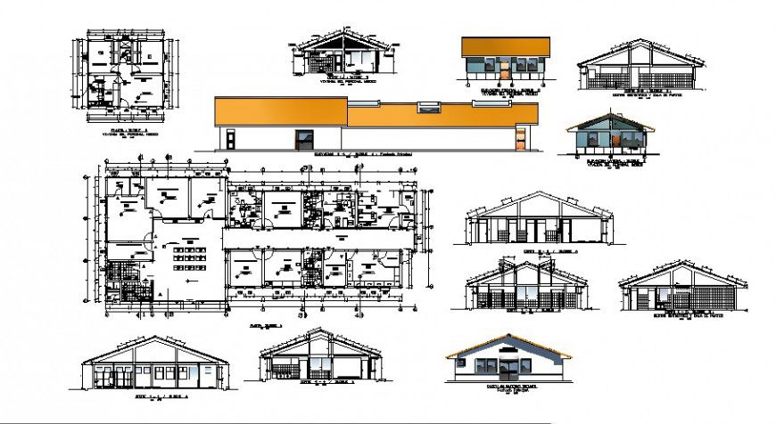 Urban hospital elevation, section, floor plan and auto-cad details dwg file