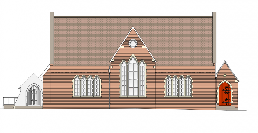 Urban library frontal elevation cad drawing details dwg file