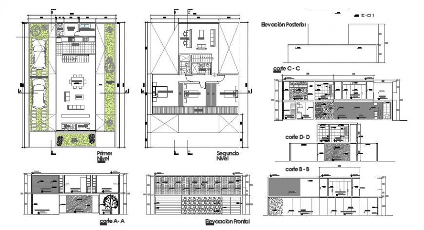 Urban outfit house elevation, section, plan and auto-cad details dwg file