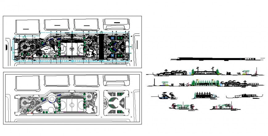 Urban park and play ground floor plan and elevation in auto cad