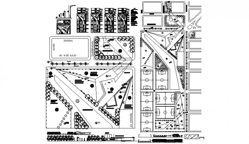 Urban park section and landscaping structure drawing details dwg file