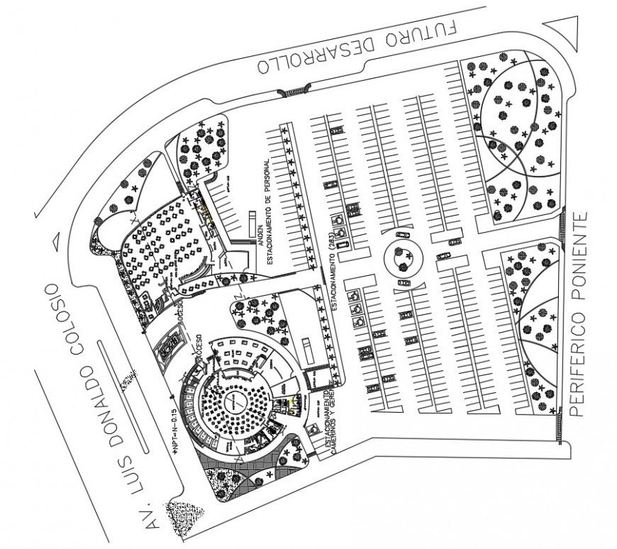 Urban restaurant distribution and landscaping structure drawing details dwg file